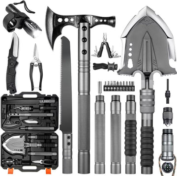 28-in-1 Survival Shovel Multitool with Axe, Saw, Knife & Camping Gear